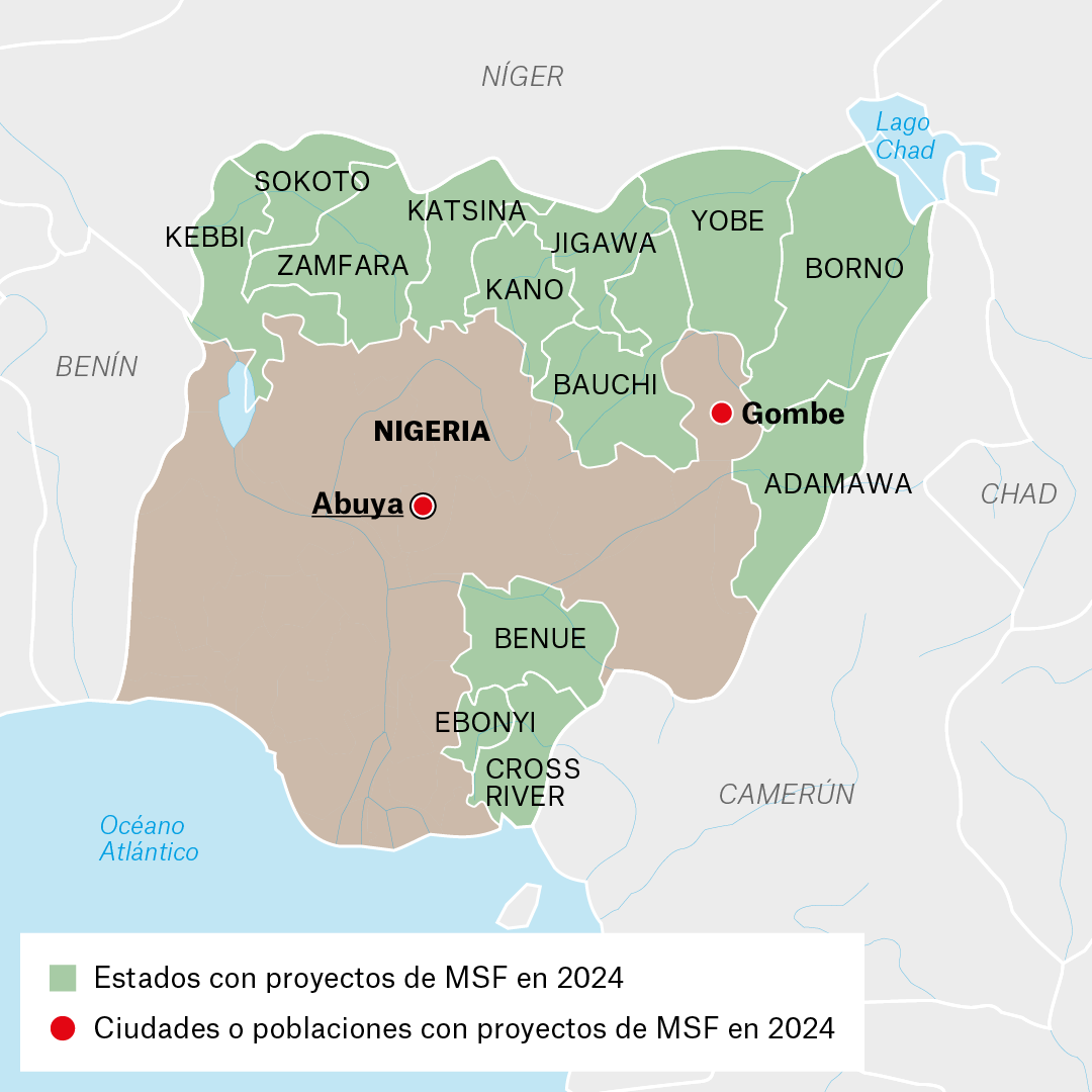 Mapa de proyectos MSF en Nigeria en 2024