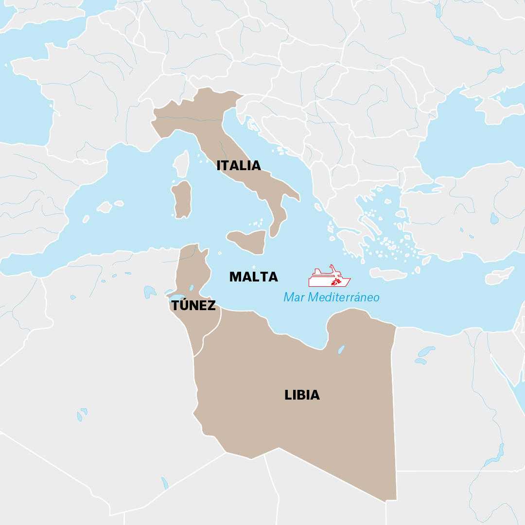 Mapa del proyecto de búsqueda y rescate en el Mediterráneo Central en 2024