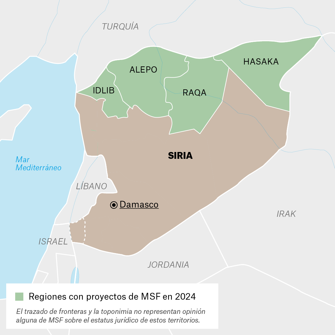 Mapa de los proyectos de MSF en Siria en 2024