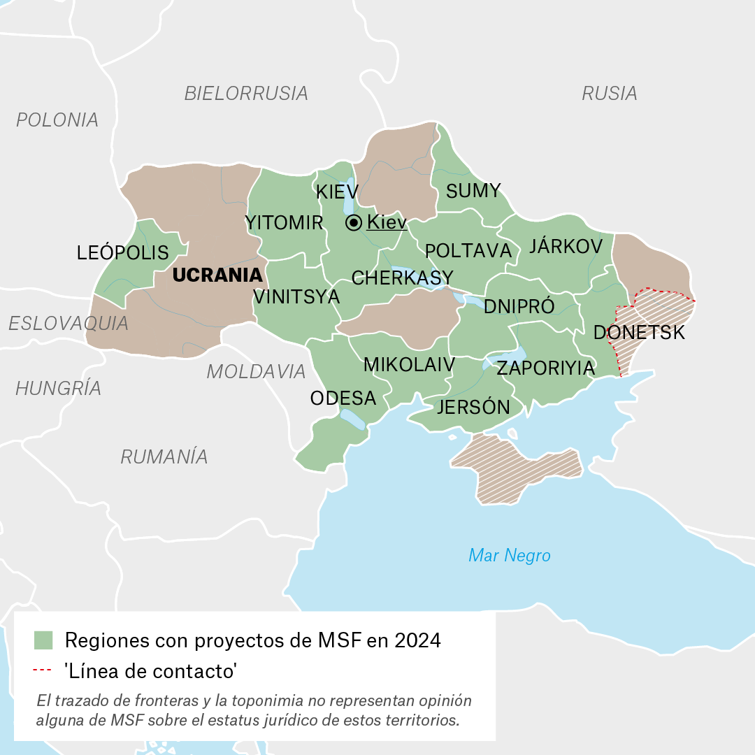 Mapa de proyectos MSF en Ucrania en 2024