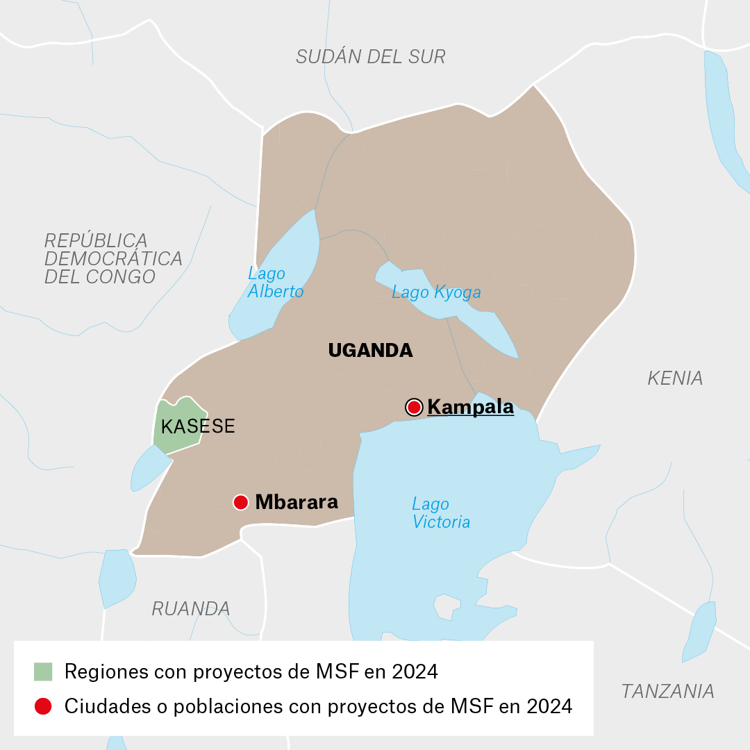 Mapa de proyectos de MSF en Uganda en 2024