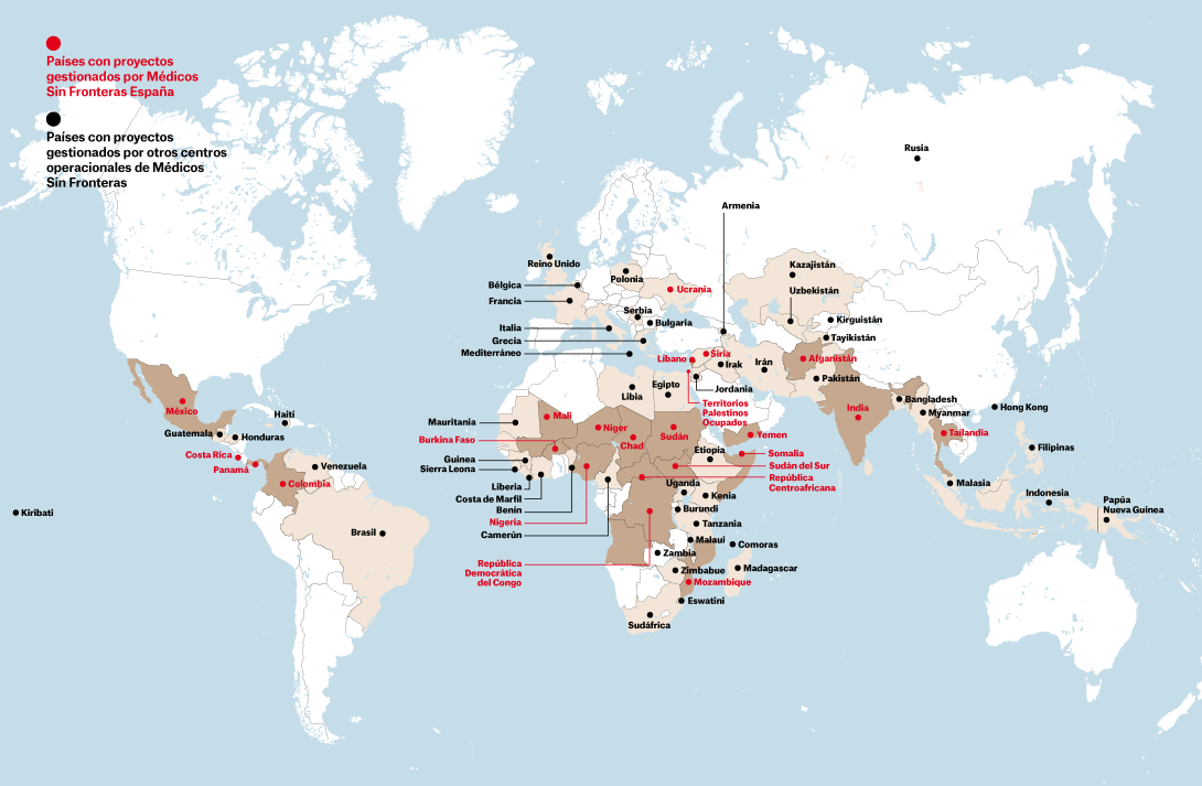 Mapa de proyectos MSF en el mundo en 2025