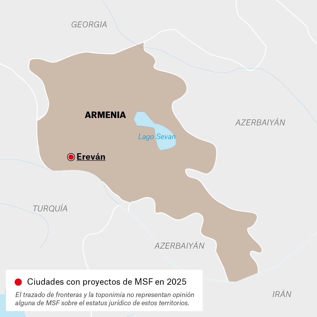 Mapa de proyectos de MSF en Armenia en 2025