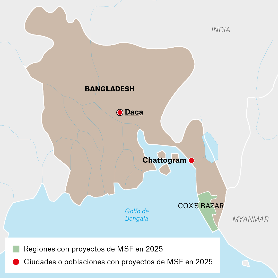 Mapa de proyectos de MSF en Bangladesh en 2025
