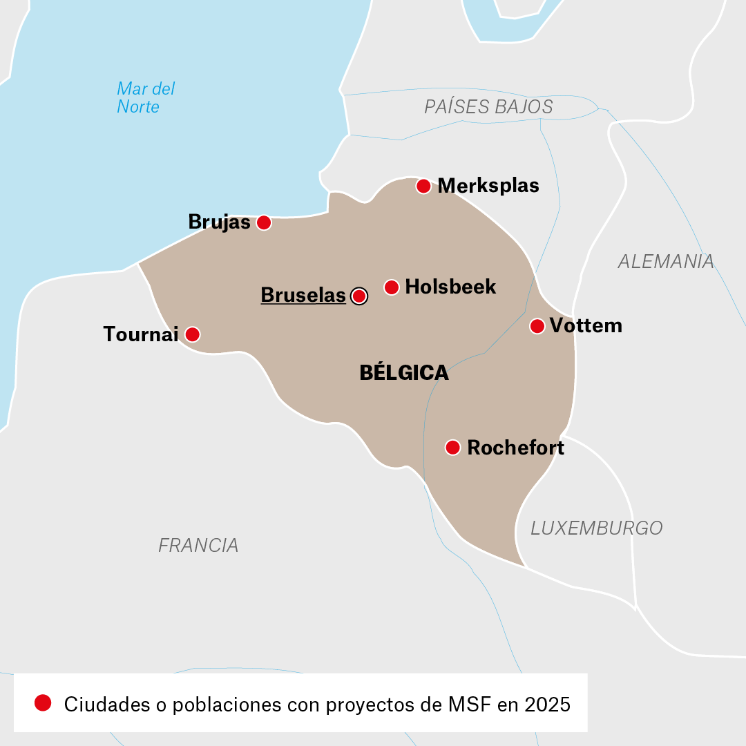 Mapa de proyectos de MSF en Bélgica en 2025