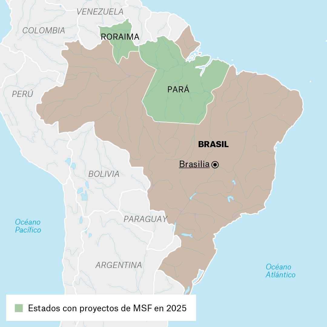 Mapa de proyectos de MSF en Brasil en 2025