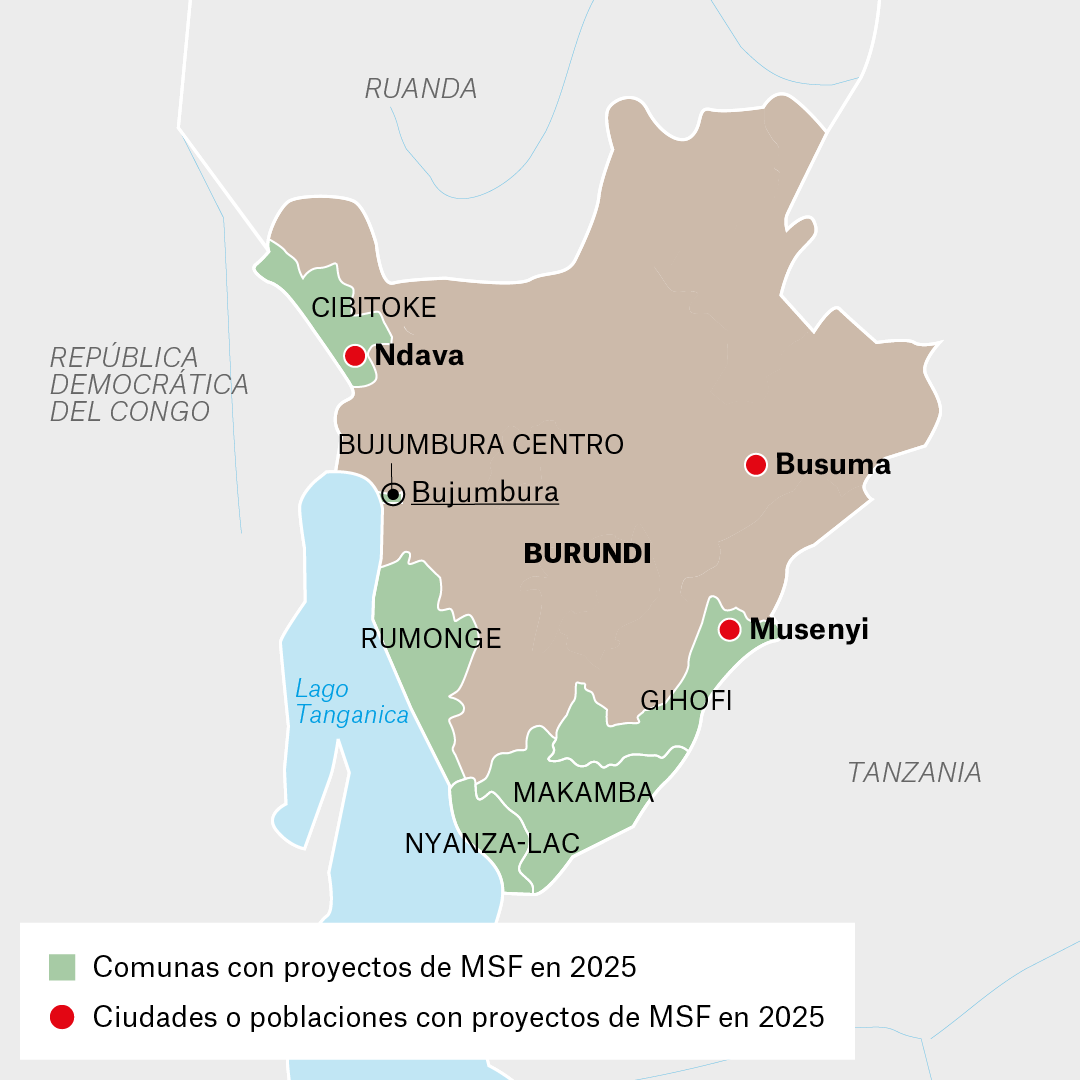 Mapa de proyectos de MSF en Burundi en 2025