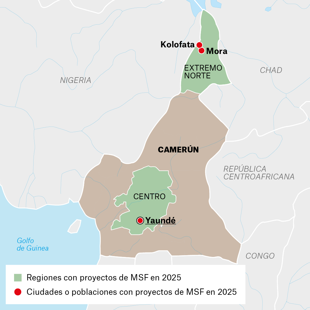 Mapa de proyectos de MSF en Camerún en 2025