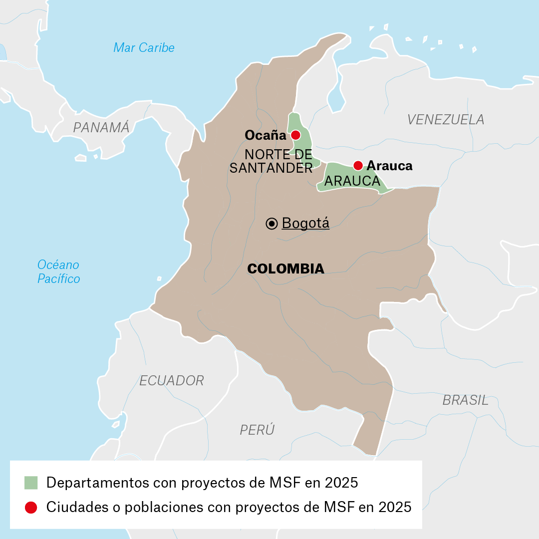 Mapa de proyectos de MSF en Colombia en 2025
