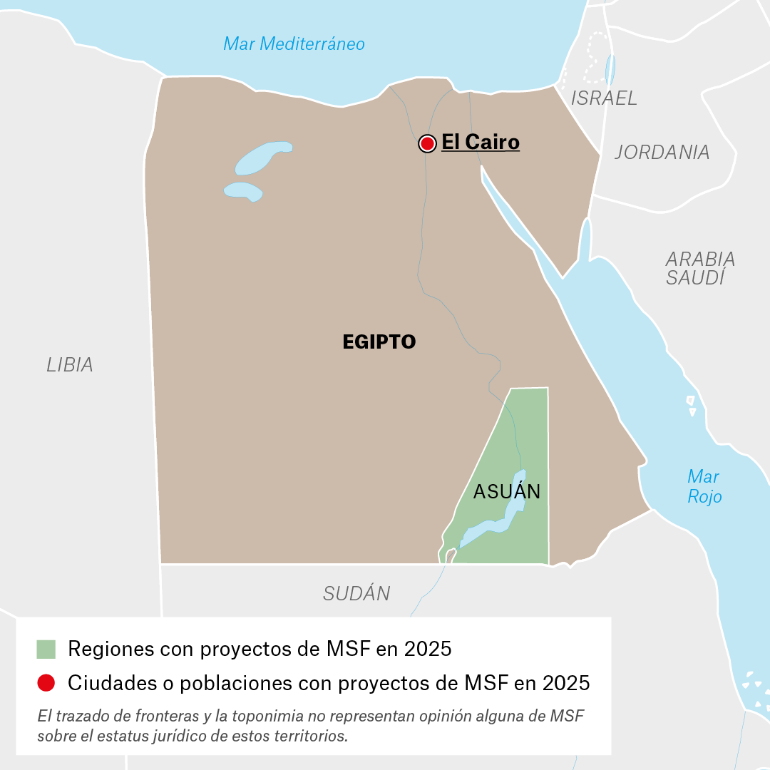 Mapa de actividades de MSF en Egipto en 2025