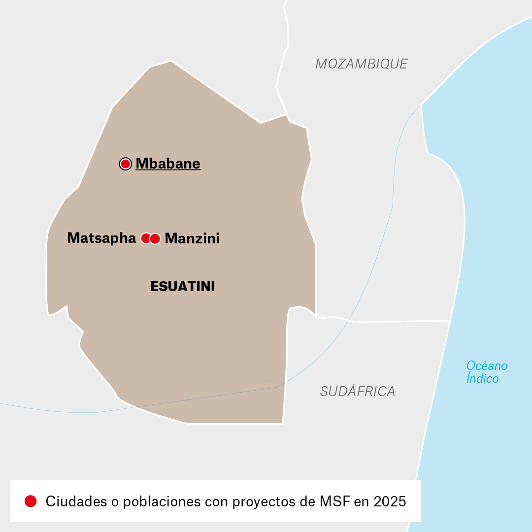 Mapa de proyectos de MSF en Eswatini en 2025