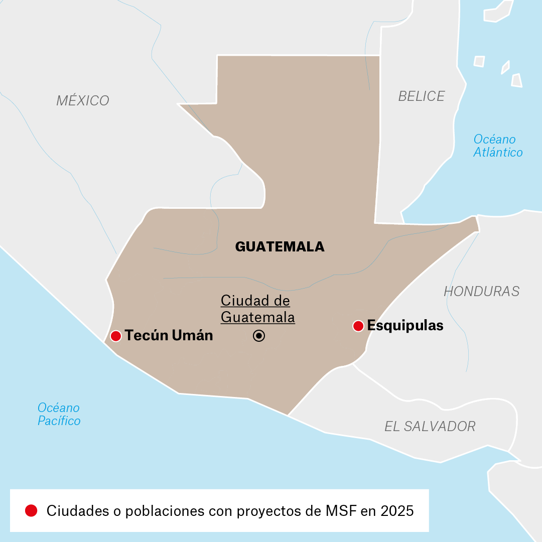 Mapa de proyectos de MSF en Guatemala en 2025