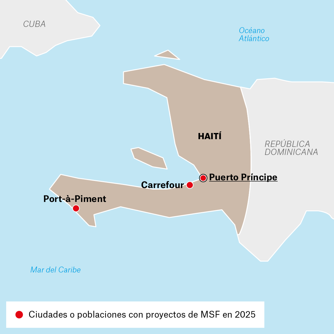 Mapa de proyectos de MSF en Haití en 2025
