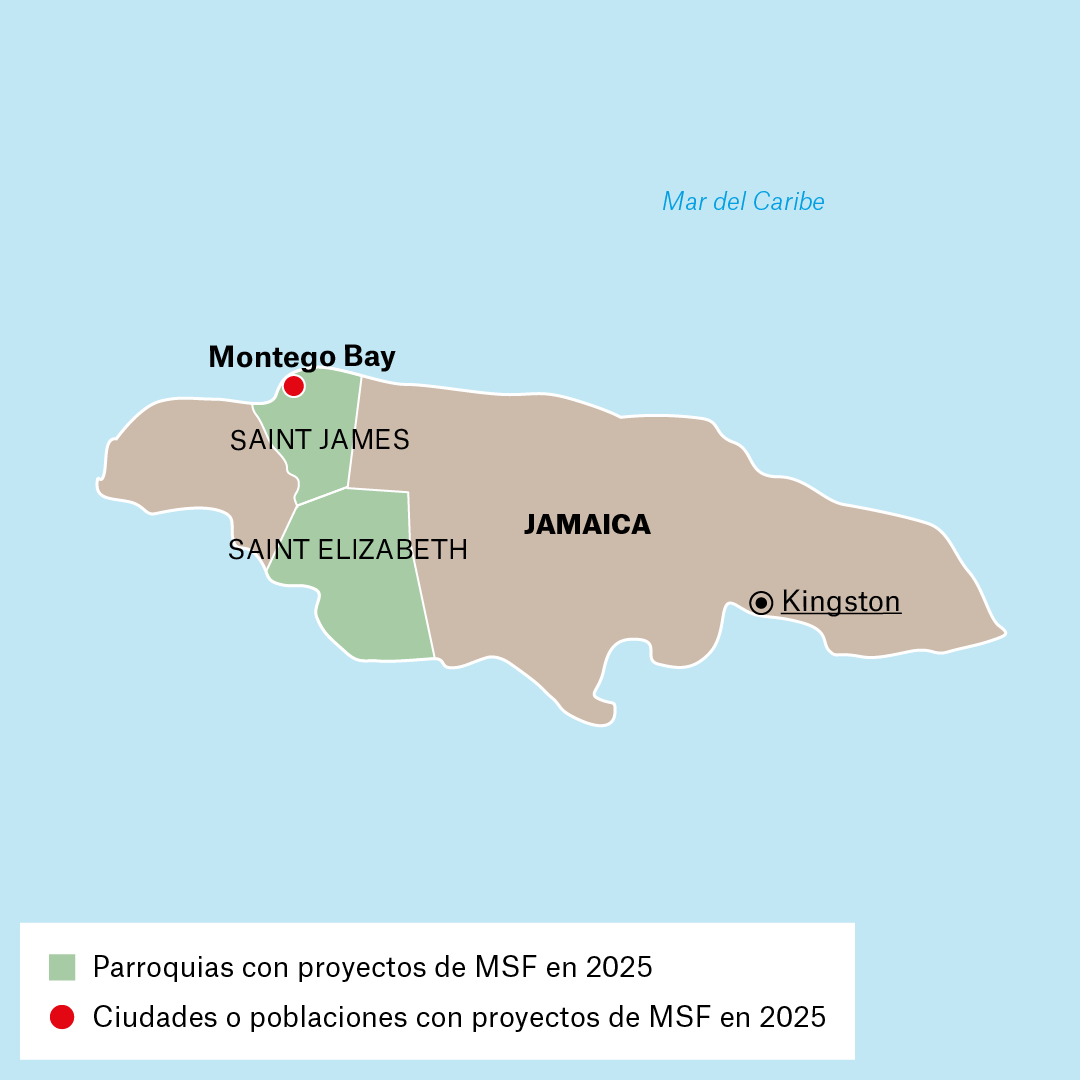 Mapa de proyectos de MSF en Jamaica en 2025