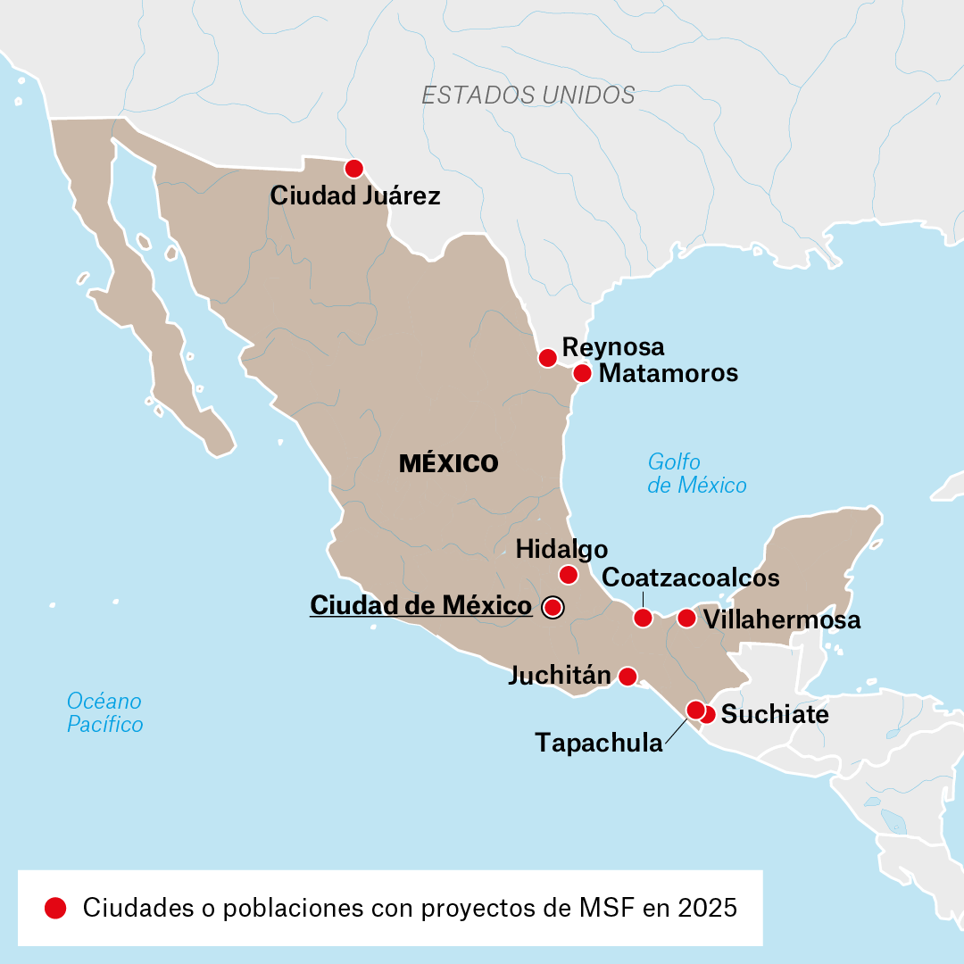 Mapa de proyectos de MSF en México en 2025