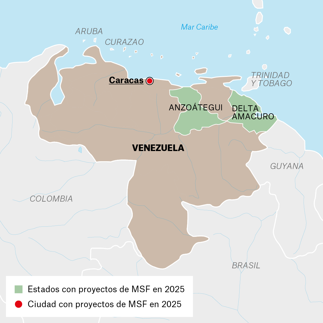 Mapa de proyectos de MSF en Venezuela en 2025