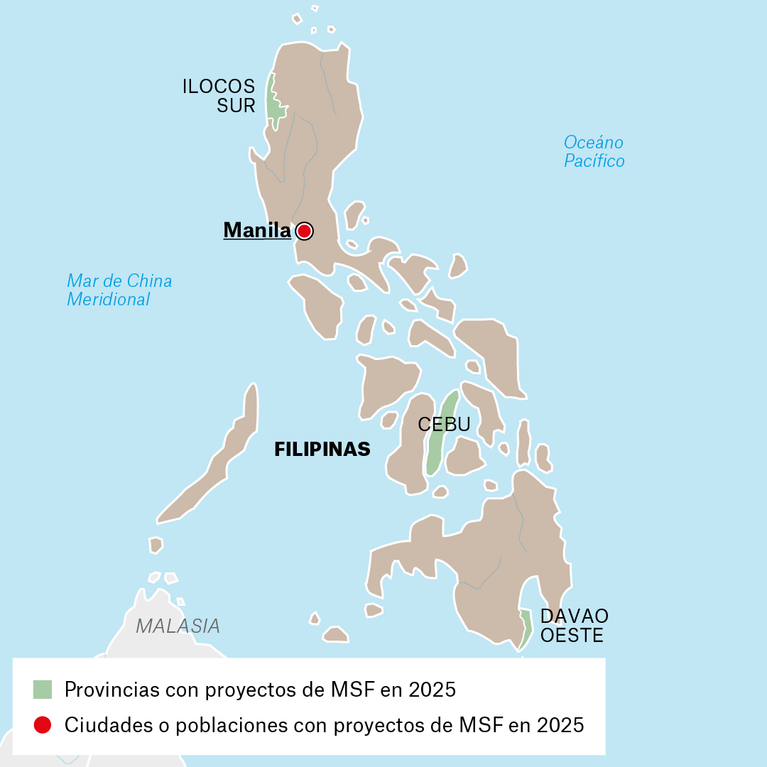 Mapa de proyectos de MSF en Filipinas en 2025