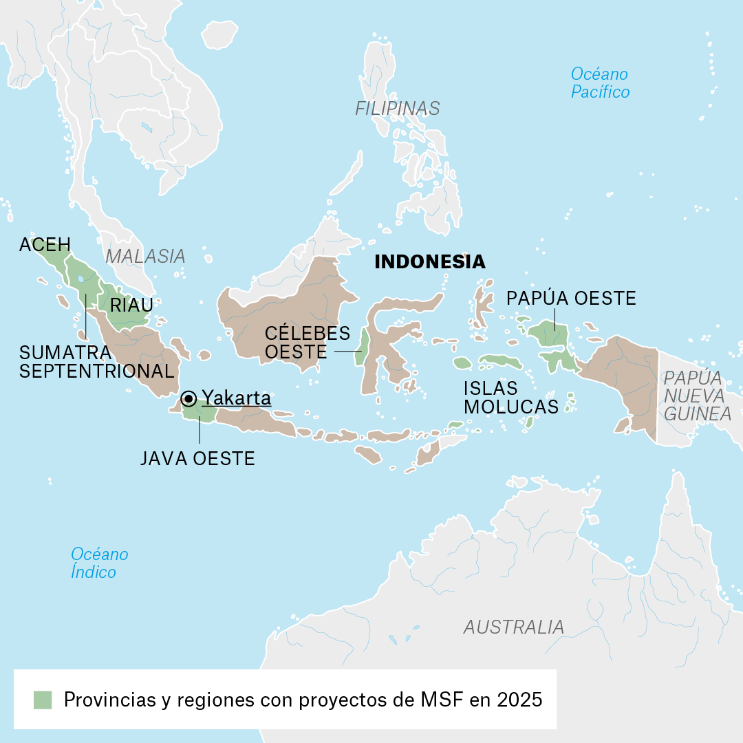 Mapa de proyectos de MSF en Indonesia en 2025