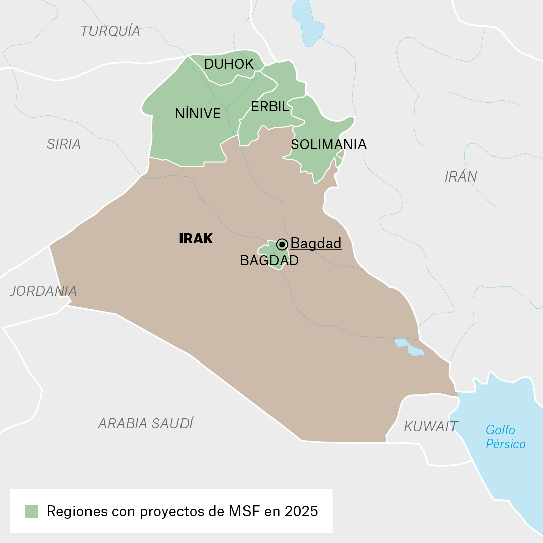 Mapa de proyectos de MSF en Irak en 2025