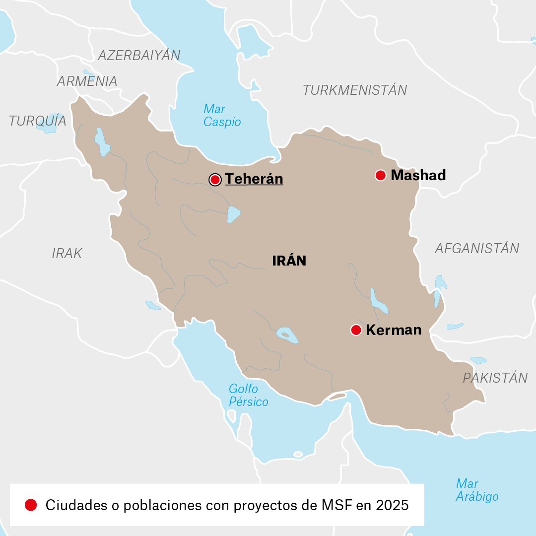 Mapa de proyectos de MSF en Irán en 2025
