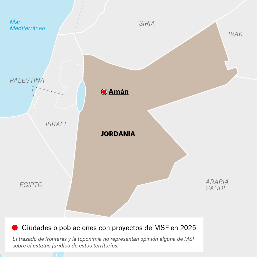Mapa de proyectos MSF en Jordania en 2025