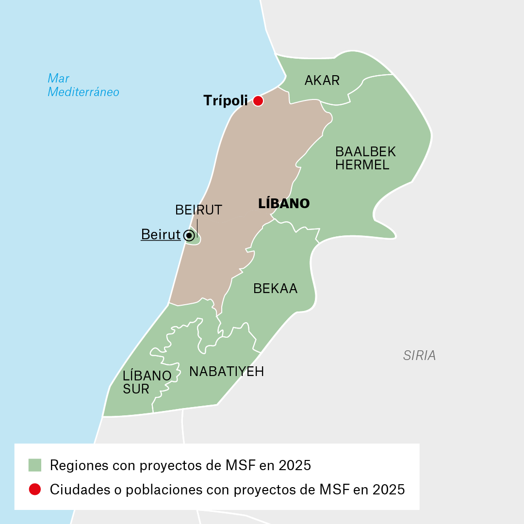 Mapa de proyectos de MSF en Líbano