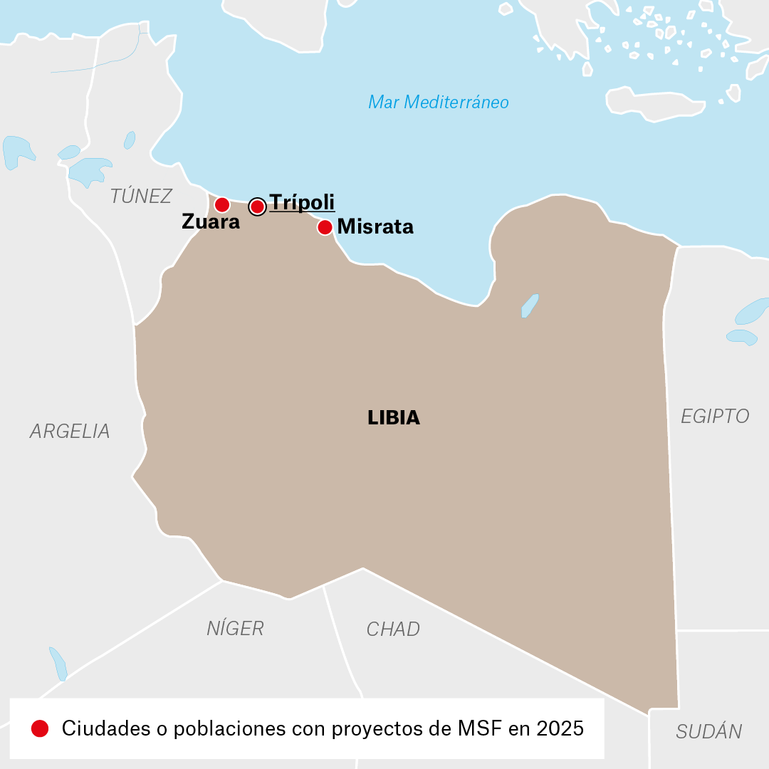 Mapa de proyectos de MSF en Libia en 2025
