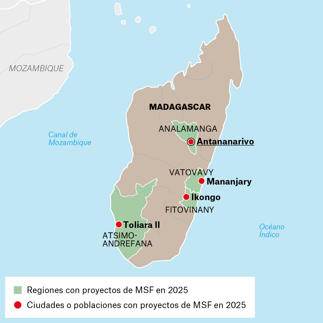 Mapa de proyectos de MSF en Madagascar en 2025