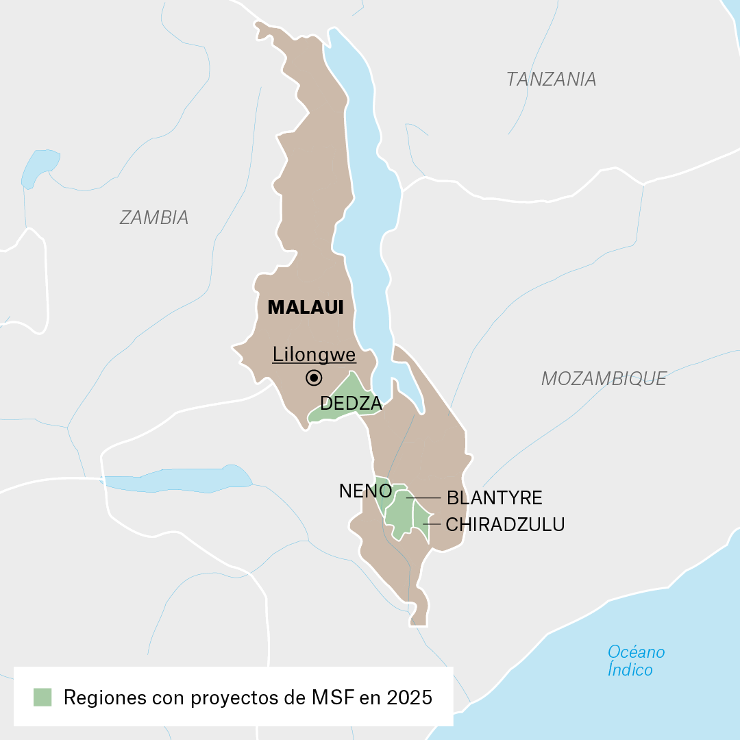 Mapa de proyectos de MSF en Malaui en 2025