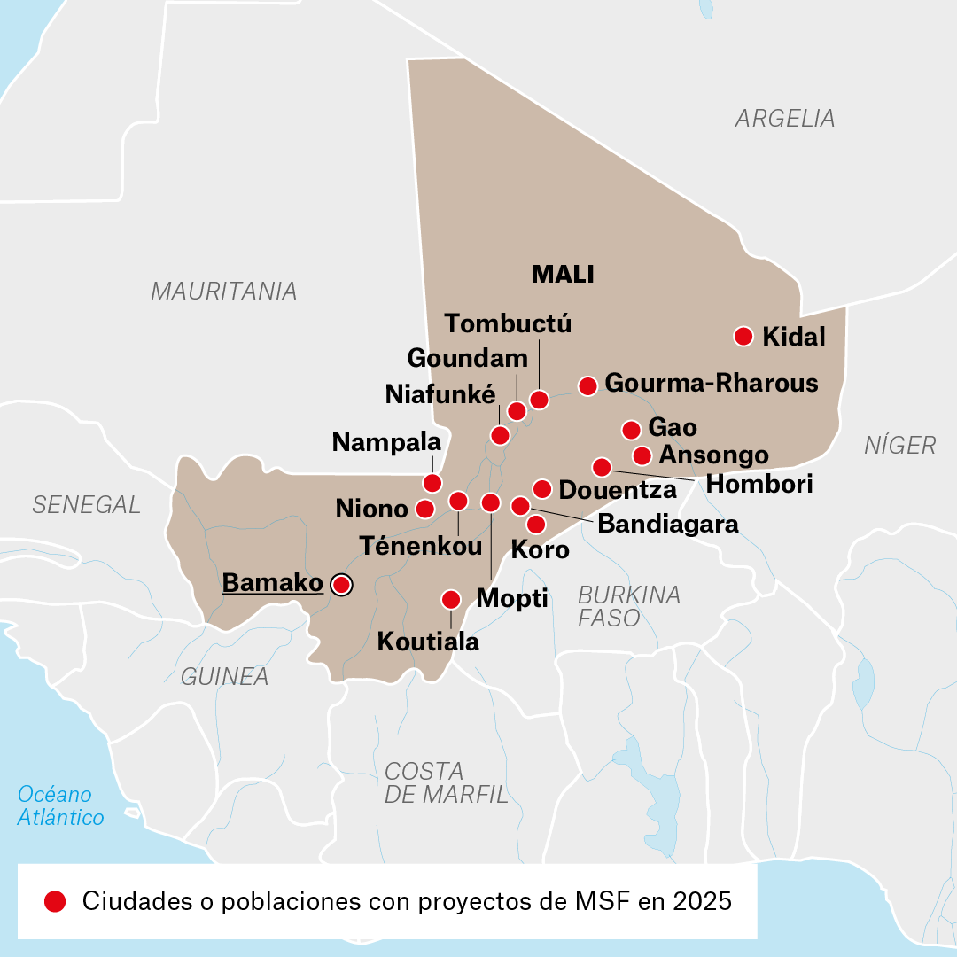 Mapa de proyectos de MSF en Mali en 2025