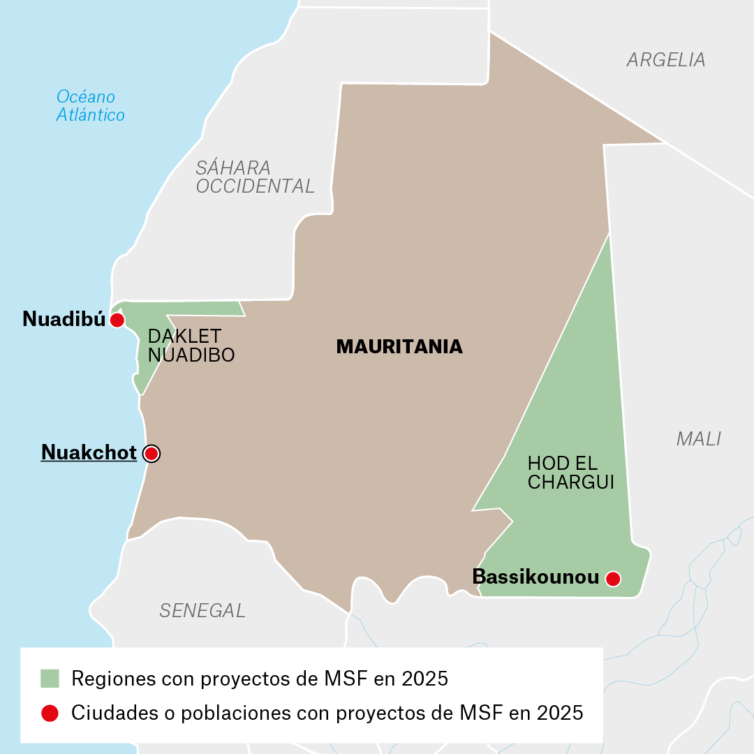 Mapa de proyectos de MSF en Mauritania en 2025