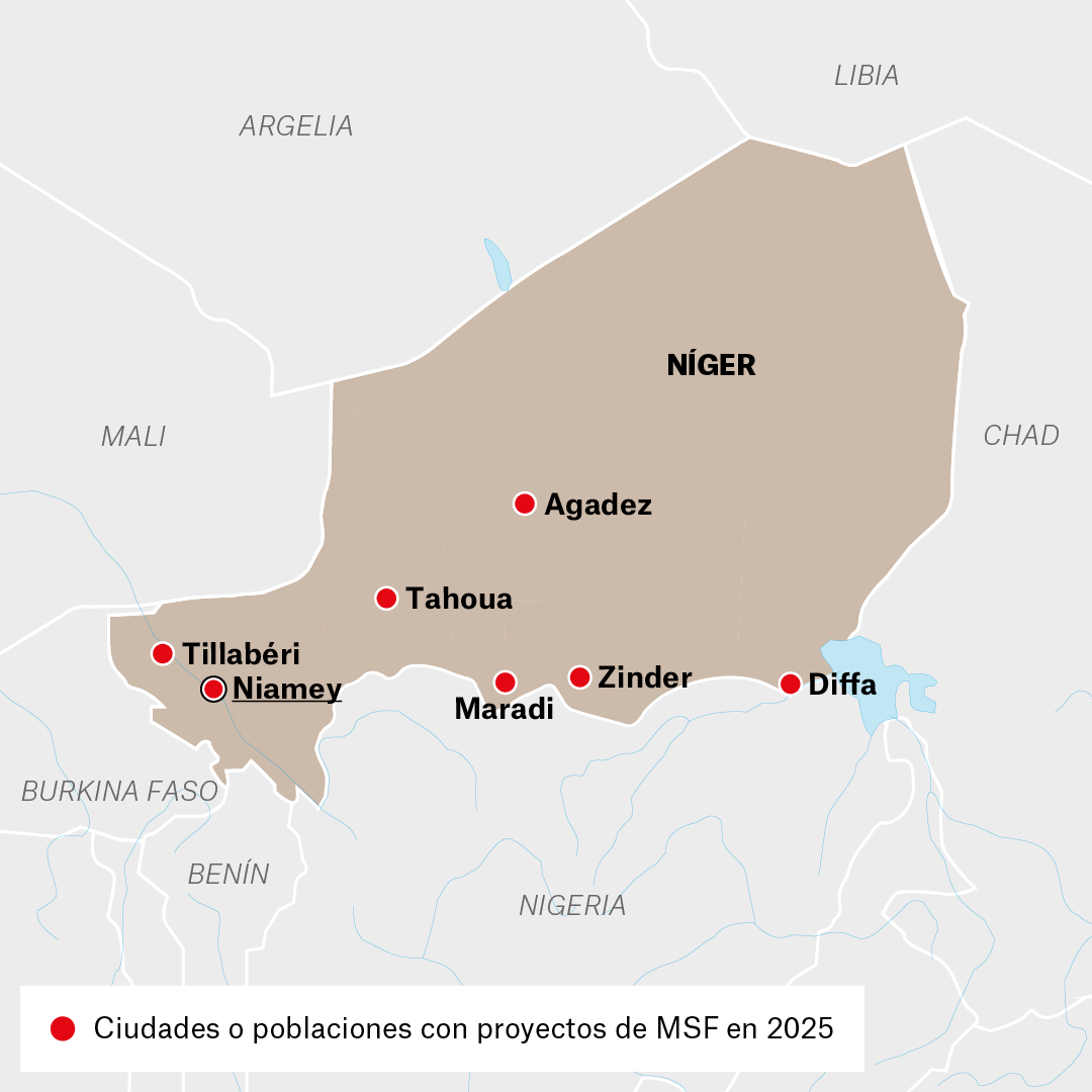 Mapa de proyectos de MSF en Níger en 2025