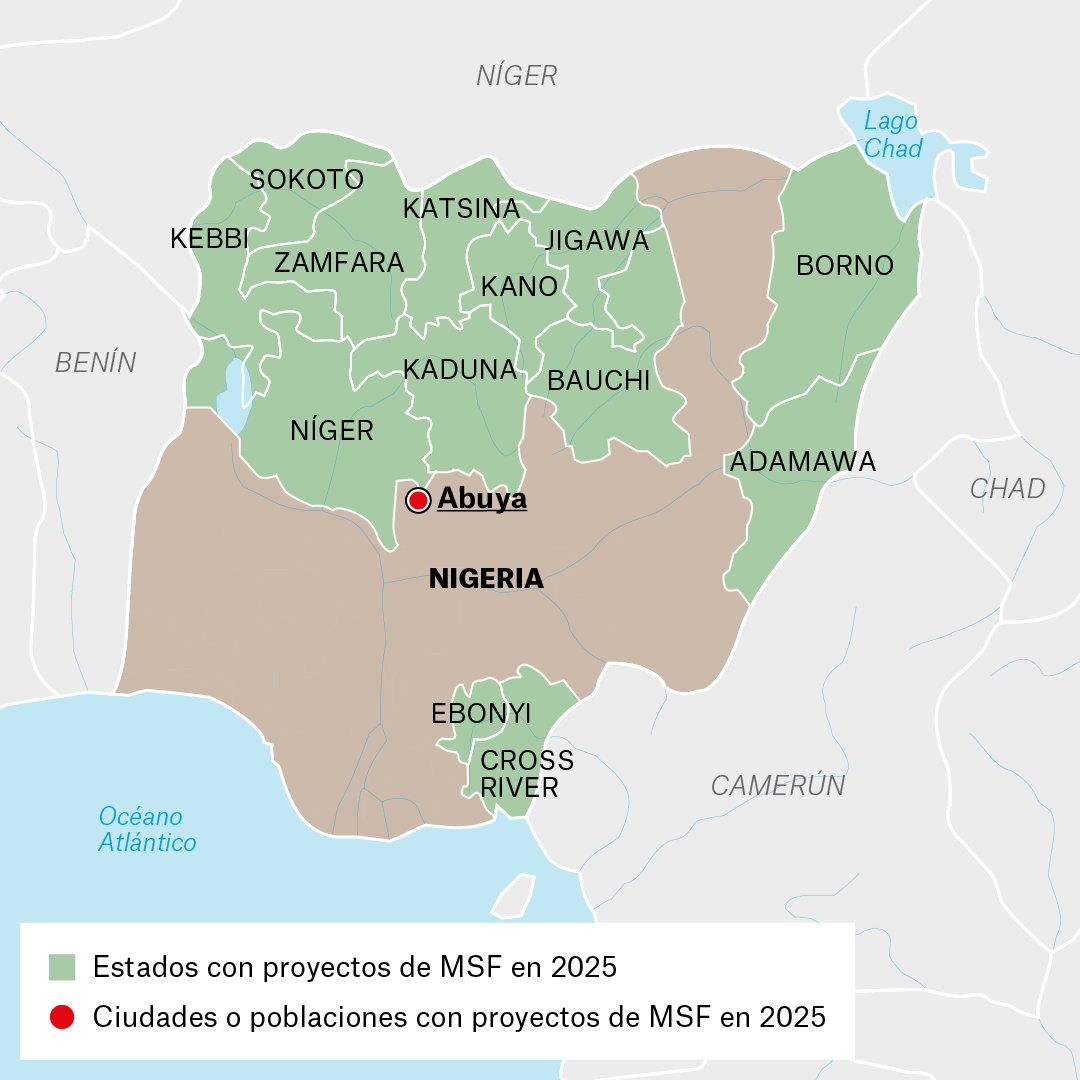 Mapa de proyectos de MSF en Nigeria en 2025