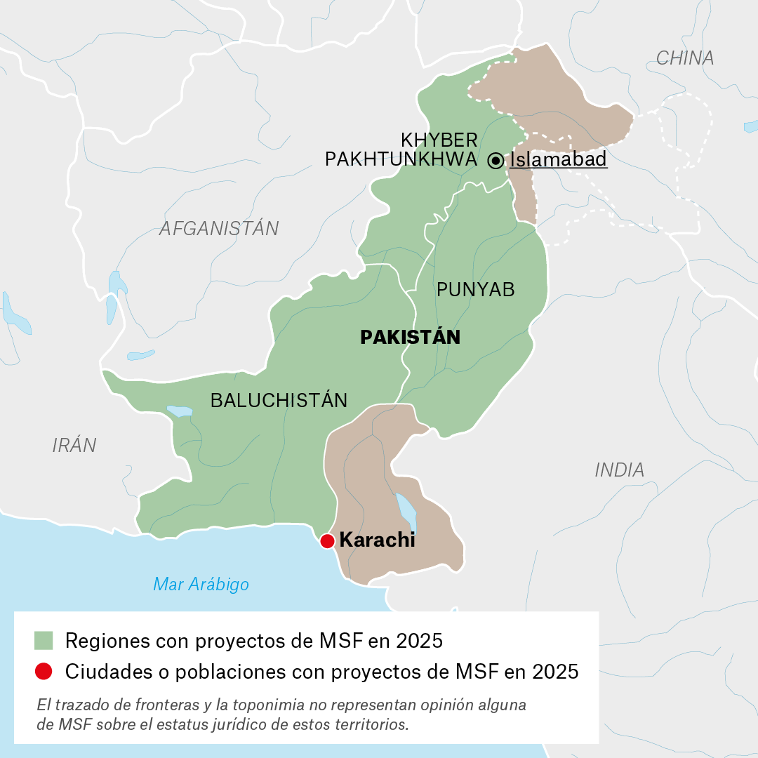 Mapa de proyectos de MSF en Pakistán en 2025