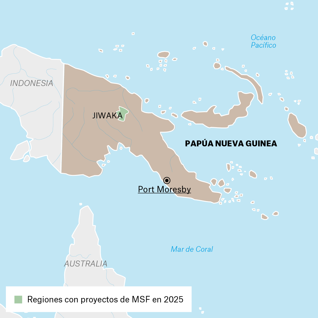 Mapa de proyectos de MSF en Papúa Nueva Guinea en 2025