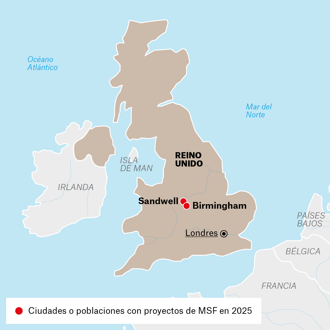 Mapa de proyectos de MSF en Reino Unido en 2025