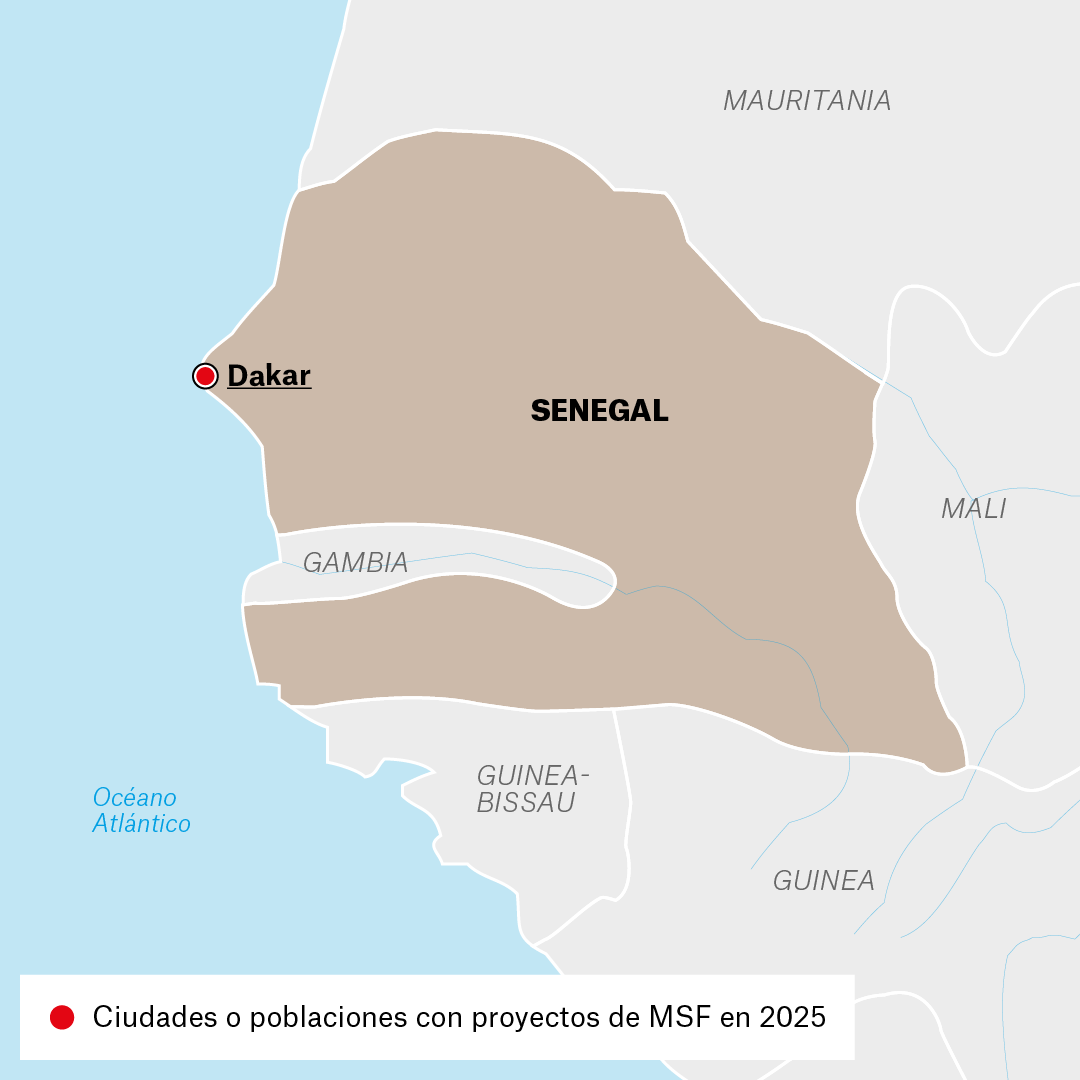 Mapa de proyectos de MSF en Senegal en 2025