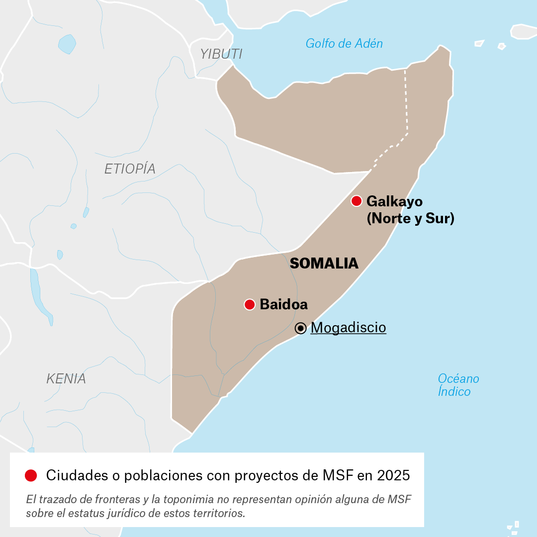 Mapa de proyectos de MSF en Somalia en 2025