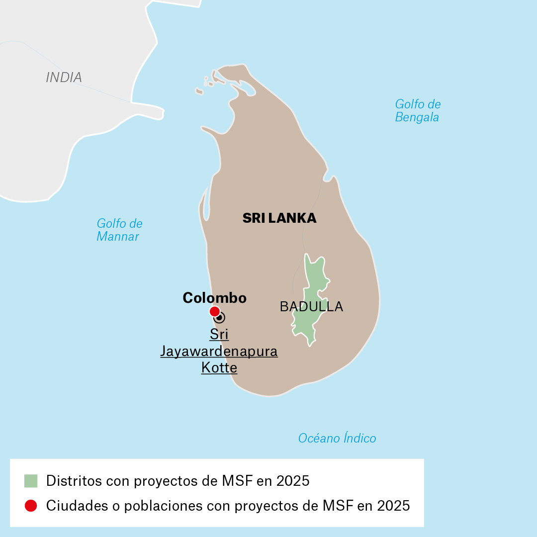 Mapa de proyectos de MSF en Sri Lanka en 2025