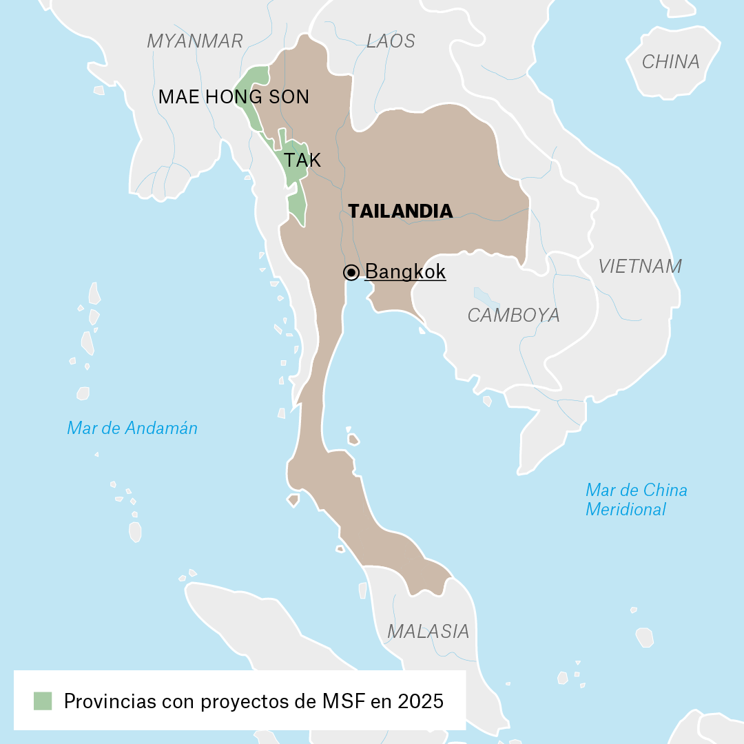 Mapa de proyectos de MSF en Tailandia en 2025