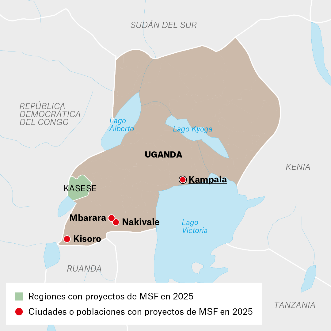 Mapa de proyectos de MSF en Uganda en 2025