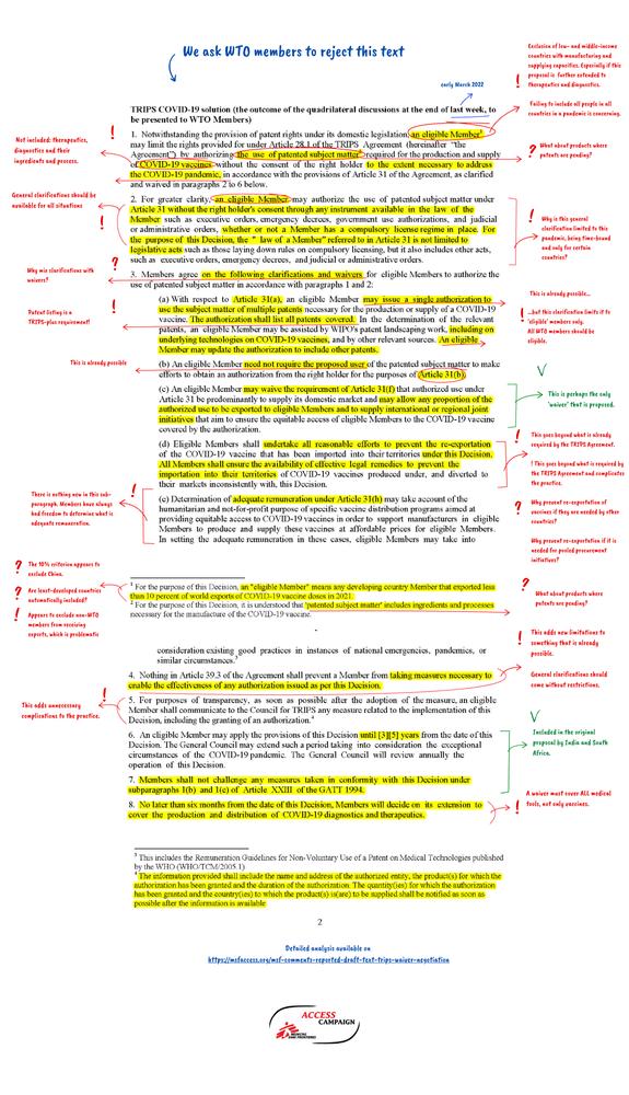 Documento con los comentarios de MSF Documento con los comentarios de MSF