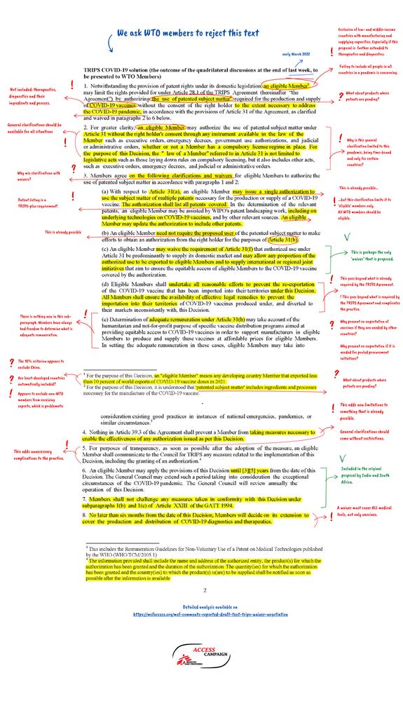 Documento con los comentarios de MSF