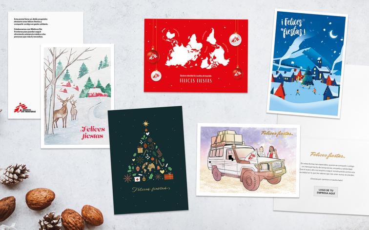 Postales solidarias en papel - muestra