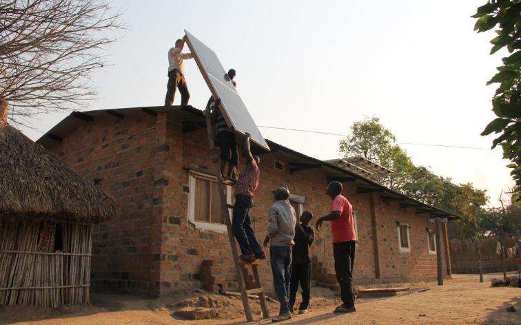 Solar panels on roof Shamwana hospital Congo DRC